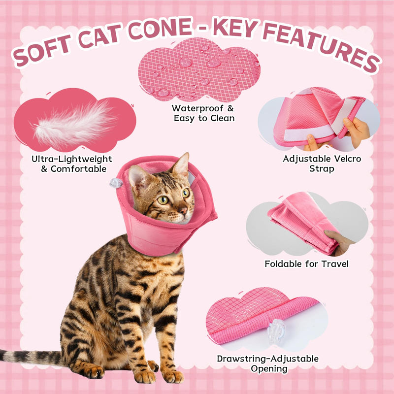 Cat Cone Collar, Soft Cat Cones, Lightweight Pet Recovery Collar For Cats Kittens Puppies After Surgery, Elizabethan Collar To Stop Licking, Adjustable Cat Surgery Collar Anti Scratch Pink M M(9.8-11.8")