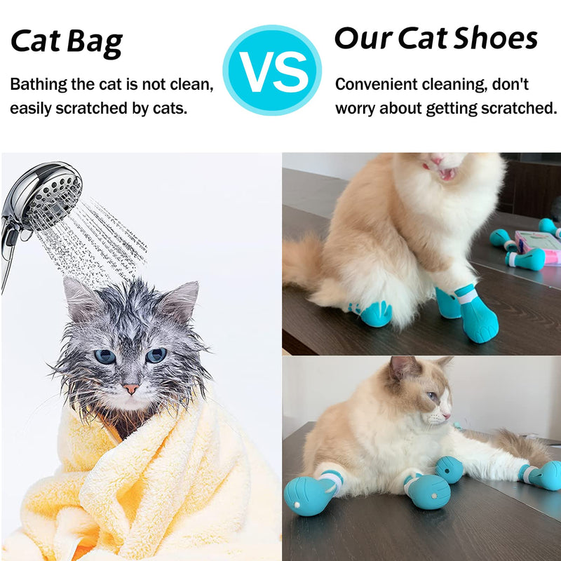 Cat Claw Covers Cat Boots for Cats Only, Cat Anti-Scratch Shoes Adjustable Prickly Anti-Off Shoes, Soft Silicone Cat Paw Protector Boots for Cat Grooming Bathing Shaving to Prevent Scratching (Blue) Blue-1 - PawsPlanet Australia