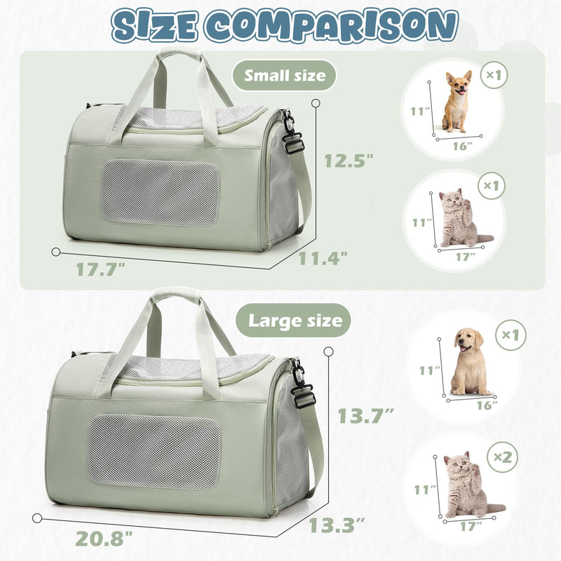 Large Cat Carriers Dog Carrier Pet for Small/Medium Cats Dogs Puppies,Soft-Sided Cat Bag Airline Approved,Carry Up to 20 Lbs,Green A-Medium-Green