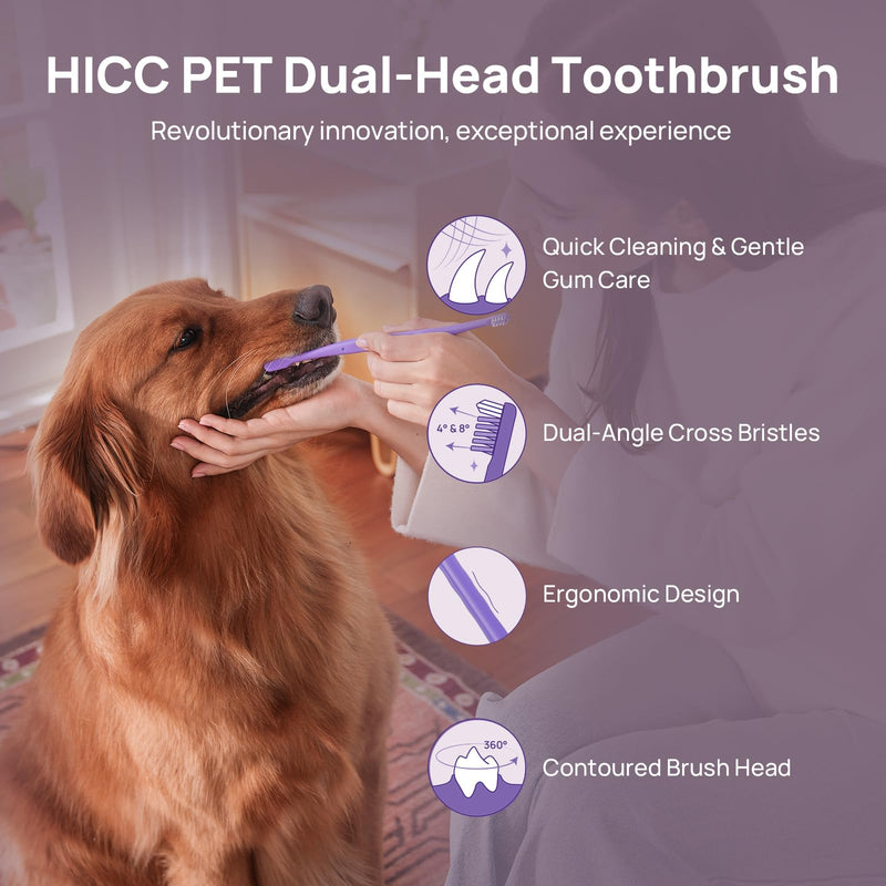 HICC PET Toothbrush for Dogs & Large Cats, Vet-Recommended Ergonomic Pet Toothbrush for Easy Teeth Cleaning, Gentle on Gums, Cat & Dog Dental Care, Improves Oral Hygiene. Toothpaste Not Included Purple for Dogs & Large Cats
