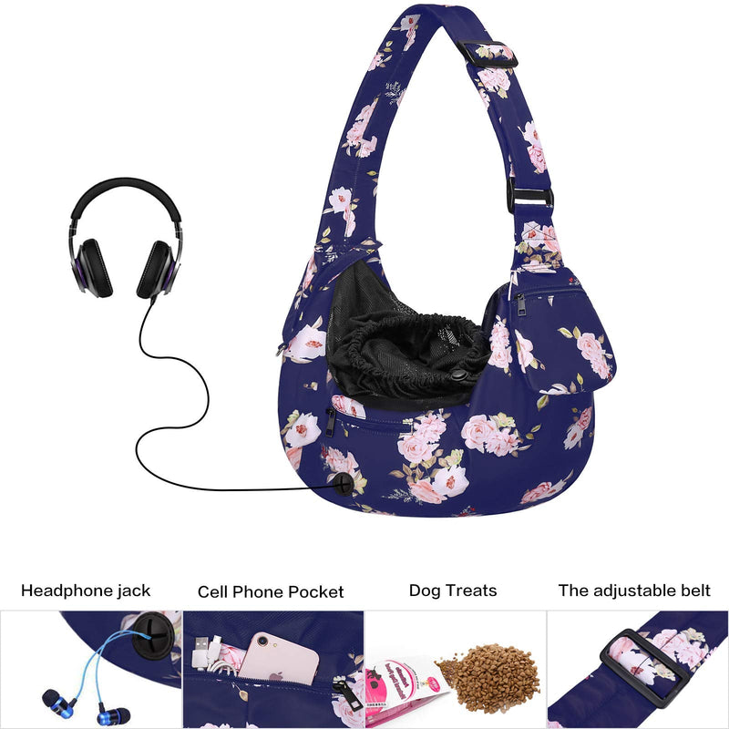 MOSISO Dog Cat Sling Carrier, Pet Carrier Camellia Tote Bag Hands Free Adjustable Padded Strap Breathable Polyester Soft Carrying Travel Shoulder Bag with Front Pocket for Small Dog Cat, Blue - PawsPlanet Australia