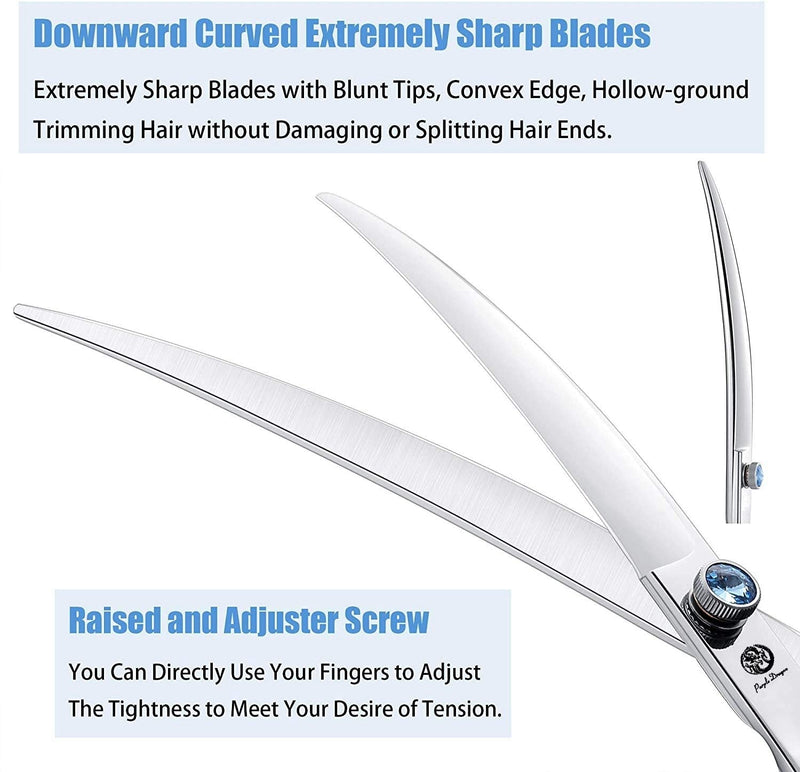 Purple Dragon 8.0" Left Handed Professional Pet/Dog Grooming Hair Cutting Scissors&Downward Curved Scissor &Chunker Shears with Bag - for Mancinism Pet Groomer or Family DIY Downward Curved Scissor - PawsPlanet Australia
