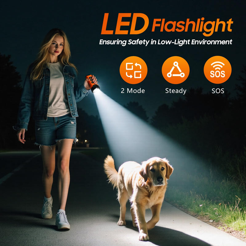Dog Bark Deterrent Device, 3X Sonic Emitters, Dual-Frequency Bark Control, Flashlight & Sound Modes, Humane No-Bark Trainer, Safety Lock, USB-C Rechargeable (Orange) Black