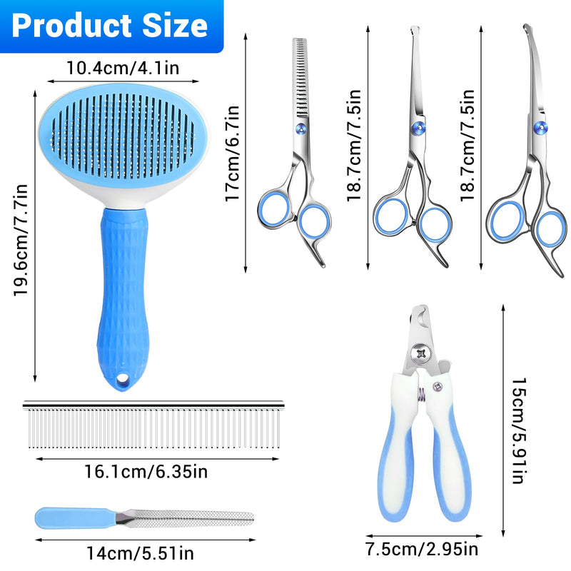 Dog Grooming Kit 9pcs Professional Scissors Set with Comb for Dogs Cats Dog Brush for Shedding Nail Clipper with Nail File Brushes for Grooming Safety Round Tip Shears Kit Blue Small Large Pet - PawsPlanet Australia