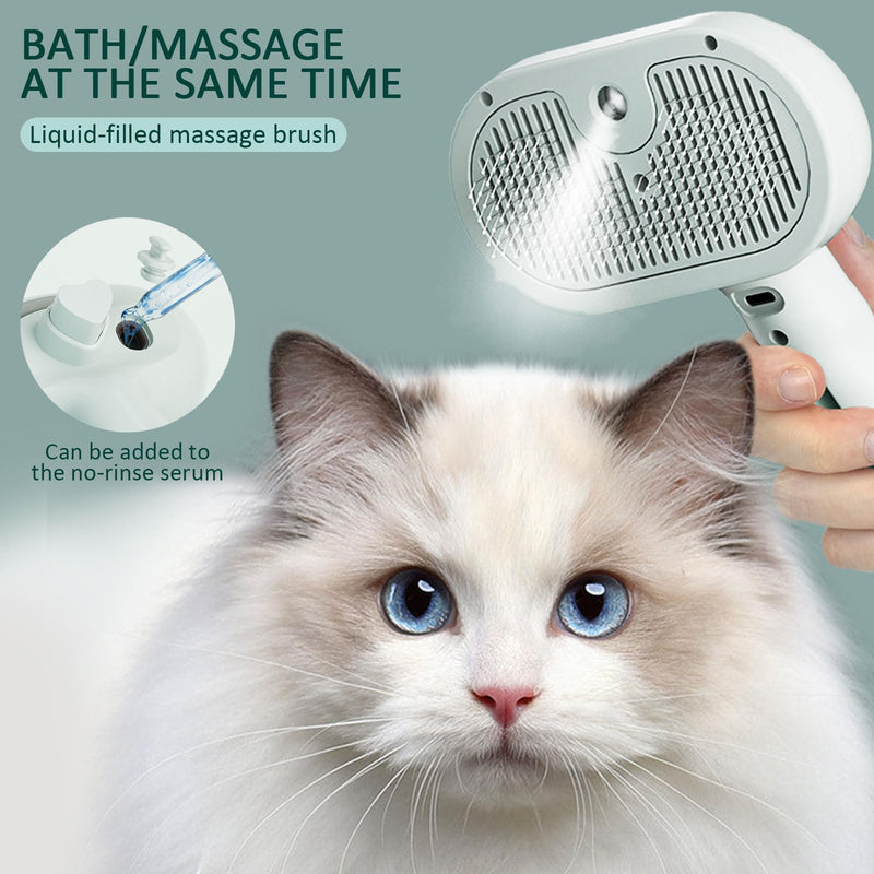 Fresh Fur Shower Brush for Dogs, 3 In 1 Self Cleaning Steamy Pet Brush, Pets Spray Hair Removal Comb - Anti-Static, Dog Grooming Tool With Steam | Skin-Friendly Design (White) White - PawsPlanet Australia