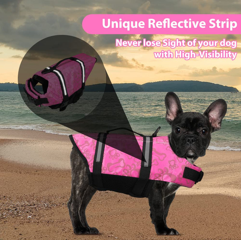 Neween Dog Life Jacket with Reflective Stripes, Adjustable Dog Life Vest Ripstop Dog Lifesaver Pet Life Preserver with Rescue Handle and High Flotation Swimsuit for Small Medium Large Dog, Pink, Small Small (Chest Girth:16.14"-20.87") - PawsPlanet Australia