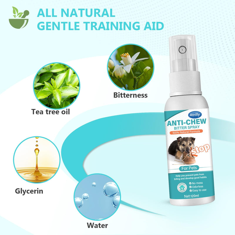 Bitter Apple Spray for Dogs to Stop Chewing, 120ML No Chew Spray for Dogs, Natural Bitter Spray for Dogs Behavior Training, Indoor & Outdoor, Stay Away from Restricted Areas - PawsPlanet Australia