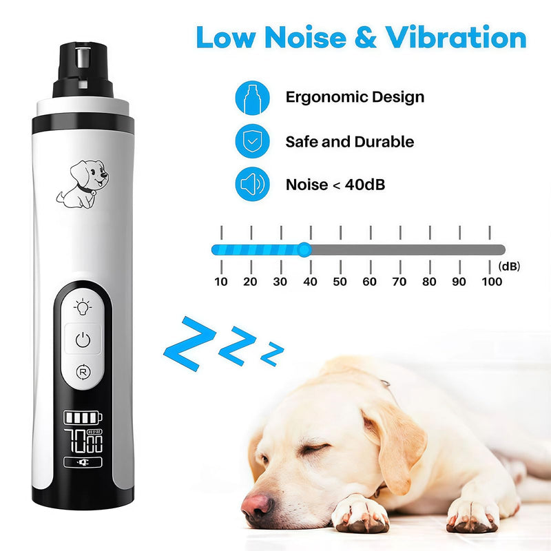 PASHOP Dog Nail Grinders, LED Dog Nail File with 2 Grinding Heads & 3 Speed, Rechargeable Low Noise Dog Claw Grinder for Dogs, Cat