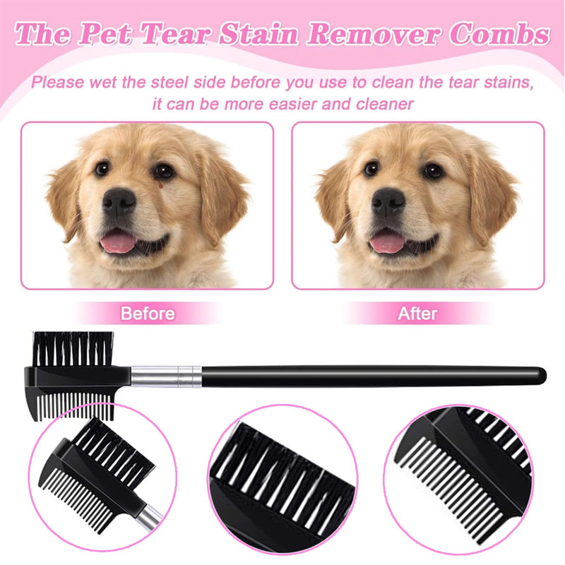 Pets Grooming Metal Comb Kit for Small Dogs Cats Puppies for Tear Stain Remover, 2-in-1 with Round Teeth to Remove Knots Crust Mucus