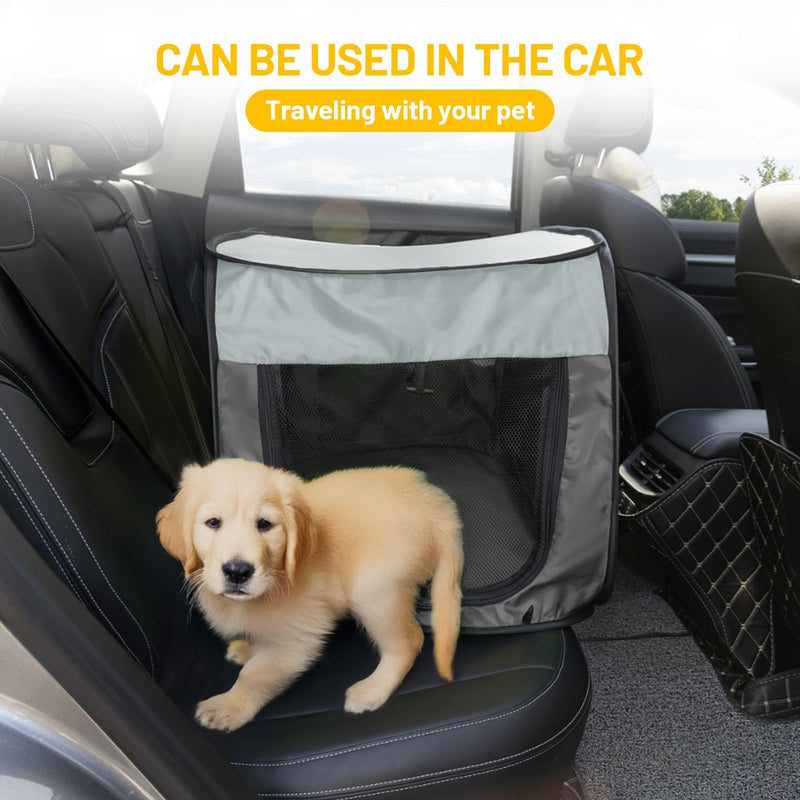 Cat Dog Playpen, Puppy Kitten Pet Playpen Indoor/Outdoor,Portable Soft Pop Up Dog Kennel Crate with Zipper Cover Door/Carrying Case M Grey - PawsPlanet Australia