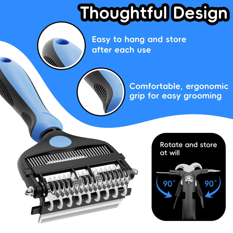 3-in-1 Pet Deshedding Tool – Grooming Brush for Dogs & Cats with Undercoat Rake & Dematting Comb (Blue) - PawsPlanet Australia