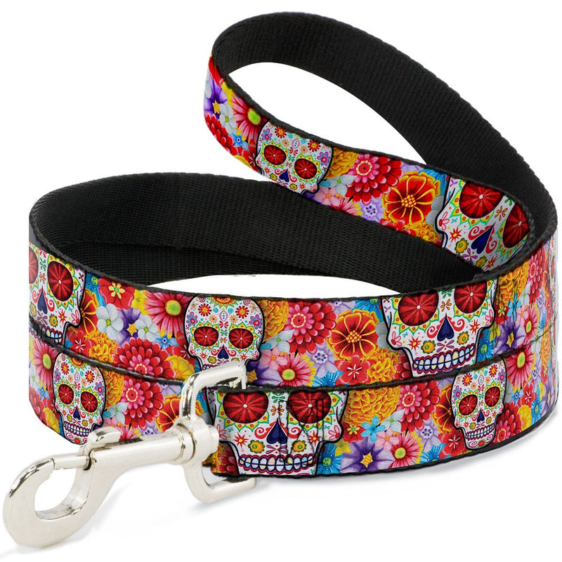 Buckle-Down Pet Leash - Sugar Skull Starburst White/Multi Color - 4 Feet Long - 1.5" Wide