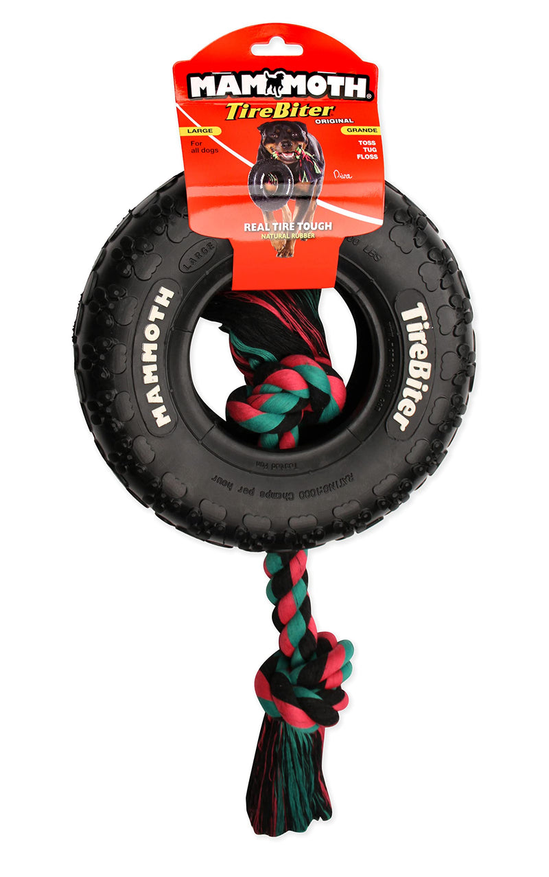 Mammoth TireBiterII with Cotton-Poly Rope – Natural Rubber Dog Toys for Extreme Chewers – Dog Toys for Extra Long Interactive Play – Aggressive Chewer Toys for Medium - Large Dogs - Large 6” Large 6" Tire w/Cotton-Poly Rope - PawsPlanet Australia