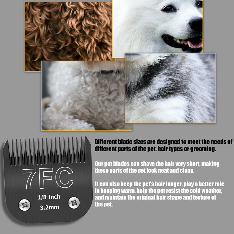 3-Pack 7FC Detachable Dog Grooming Steel Blades - Compatible with Andis, Oster A5, Wahl KM-10 Series - 1/8-Inch (3.2mm) Cut Length (Black) 7FC-3