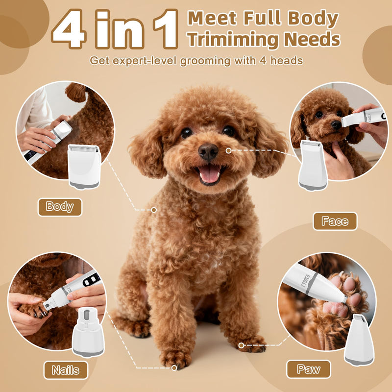 ETACCU 4 in 1 Dog Clippers Grooming Kit with LED Display Dog Clippers & Paw Trimmer Low Noise Cordless Pet Shaver Trimmer Nail Grinder for Dogs and Cats