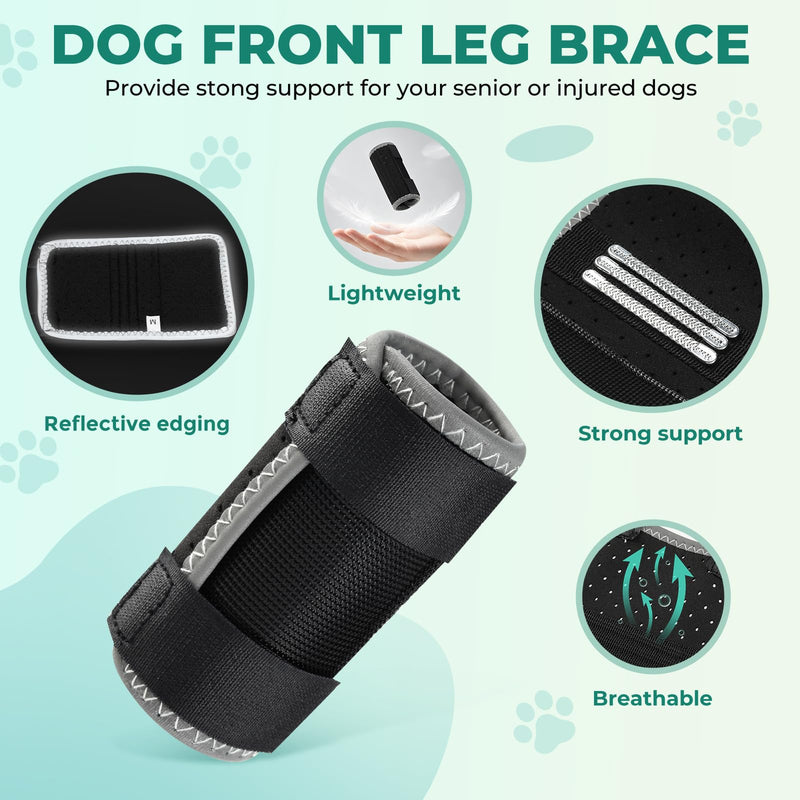 OHCOZZY Dog Front Leg Brace 2Packs with 3Metal Splints, Leg Splint Provides Wrist Carpal Support and Against Lick, Leg Wrap Protector for Wound Injury and Sprain Healing,M Black M