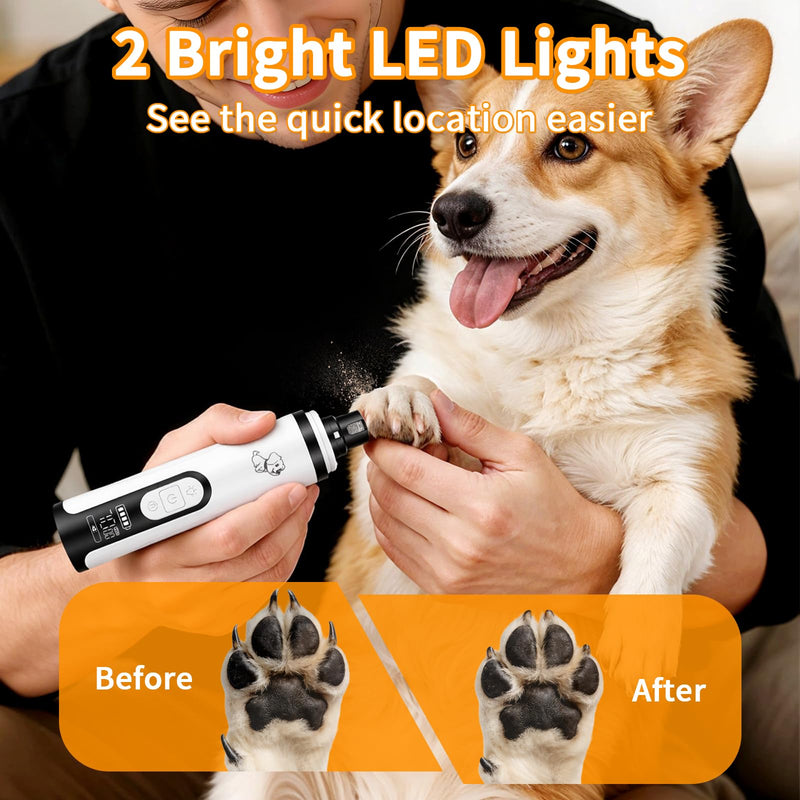 Upgraded Dog Nail Grinder Quiet 3 Adjustable Speed Cordless Silent Nail Grinder Pet Nail Trimmer with LED Light Pet Silent Painless Paw Grooming Supplies for Small/Medium/Large Dogs & Cats white - PawsPlanet Australia