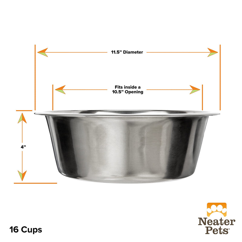 Neater Pet Brands Stainless Steel Dog and Cat Bowls - Extra Large Metal Food and Water Dish (16 Cup) 16 Cup Single Bowl - PawsPlanet Australia
