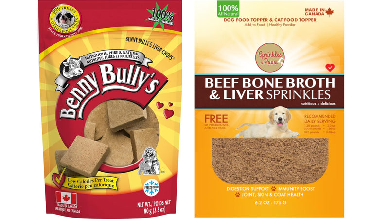 Benny Bully's Pure Liver Dog Treats + Sprinkles & Paws Beef Bone Broth & Liver Powder Dog Food Topper | Bundle & Save | All Natural Premium pet Products | Helps Training and Eating