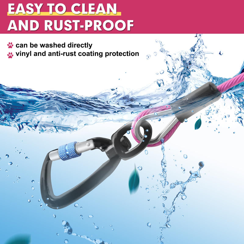 Snagle Paw Dog Lead Cable 20FT,Heavy Duty Outside Dog Leash Cable with Shock Absorbing Spring & Swivel Hook,Dog Tether for Yard,Dog Line for Small Large Dogs,Withstand 1000LBS Break Strength Pink Mauve - PawsPlanet Australia