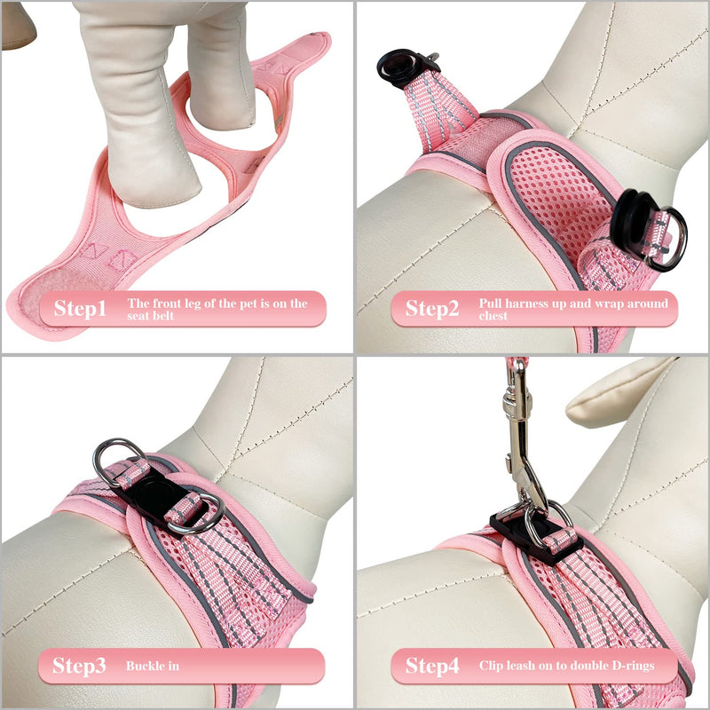YIMEIS Dog Harness and Leash Set, No Pull Soft Mesh Pet Harness, Reflective Adjustable Puppy Vest for Small Medium Large Dogs, Cats (Pink, X-Small (Pack of 1) Pink X-Small (Pack of 1) - PawsPlanet Australia