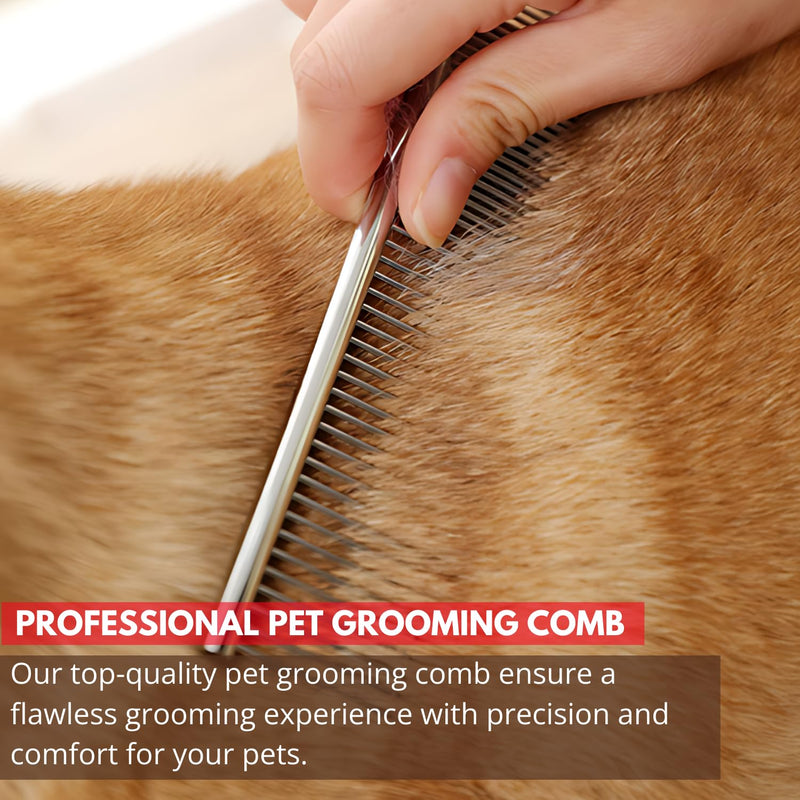 Chrome Pet Grooming Comb Premium Stainless Steel Dematting Tool with Rounded Teeth for Dogs & Cats Best for Removing Knots,Tangles,Perfect for Long & Short Haired Pets (Chrome) Chrome - PawsPlanet Australia