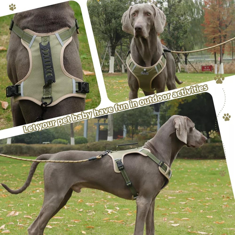 Dog Harness No Pull Adjustable Reflective,for Medium and Large Small Dog with Leash 59.06in (Khaki, XL) Khaki - PawsPlanet Australia