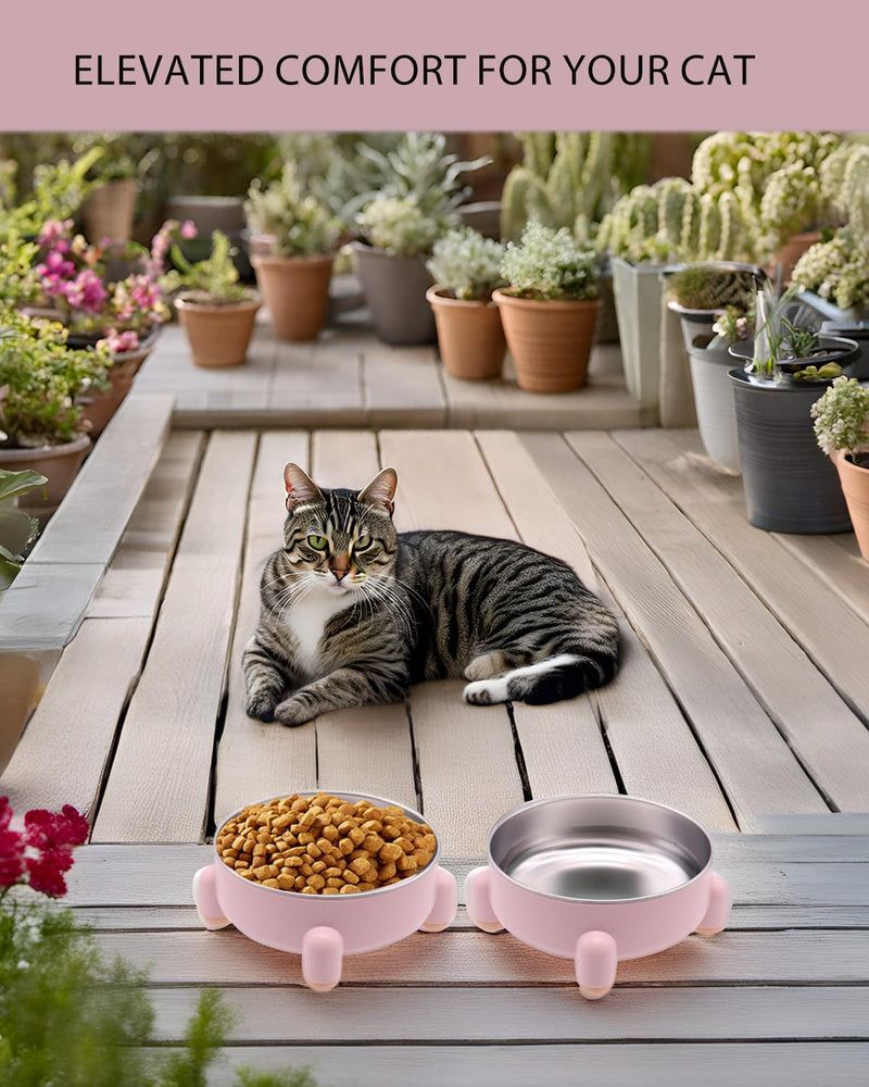 Elevated Cat Bowls 2-Pack, Stainless Steel Raised Cat Food and Water Bowls for Indoor Cats, Anti-Vomit Support, Whisker Fatigue Relief, Non-Slip Base, Dishwasher Safe, Pink 2 Pcs - PawsPlanet Australia