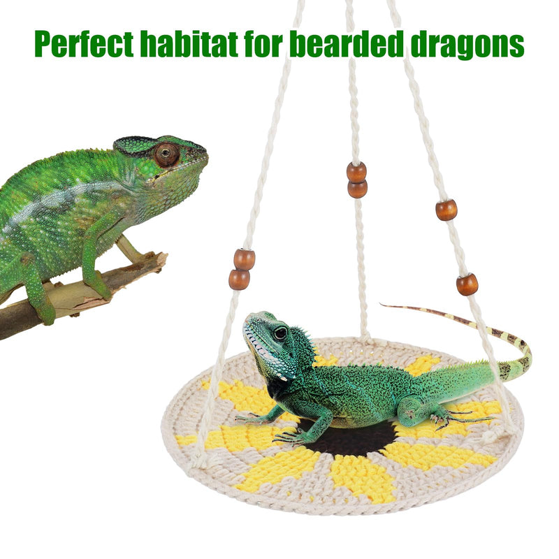 Reptile Hammock,Bearded Dragon Accessories for Habitat Leopard Gecko Tank Accessories Small Lizard Cage Bed Hanging Hammock Pet Platform Carrier for Chameleon Birds Rats Gecko Iguana Beige&Yellow - PawsPlanet Australia