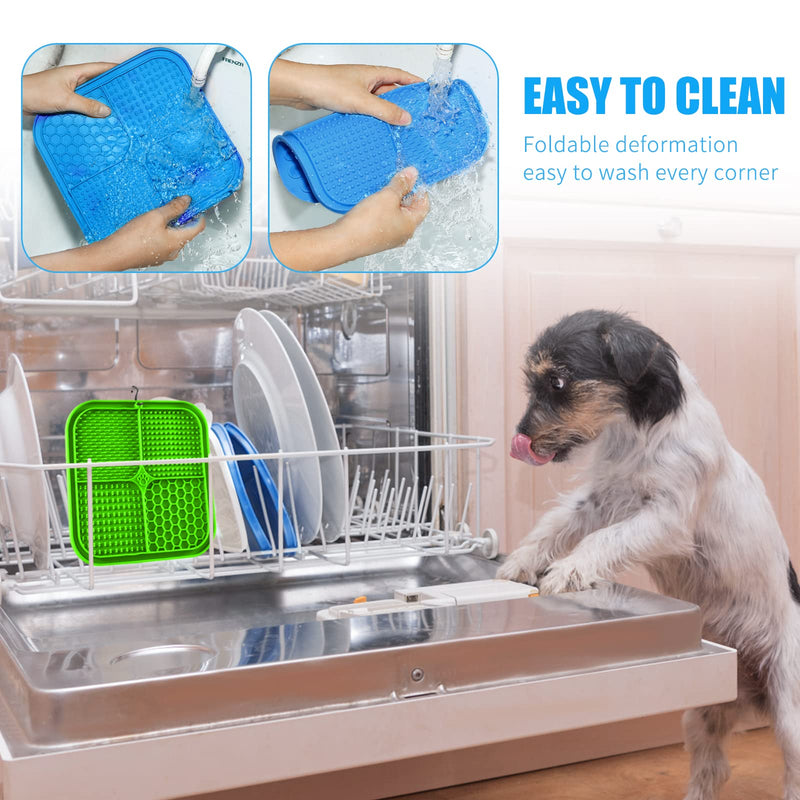 Licking Mat, Premium Lick Pad with Suction Cups for Dog Anxiety Relief, Slow Feeder Dog Bowls, Bathing, Grooming and Training, 2 Pack (Green and Blue) Blue, Green - PawsPlanet Australia