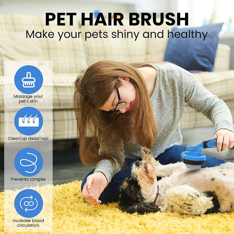 Self-Cleaning Pet Grooming Brush – Deshedding Tool - Removes Loose Fur- Easy One-Click Fur Removal - Hair Brush - Pet Hair Removal Tool - Cat brush - Dog brush for Shedding - Dog hair remover - Large - PawsPlanet Australia