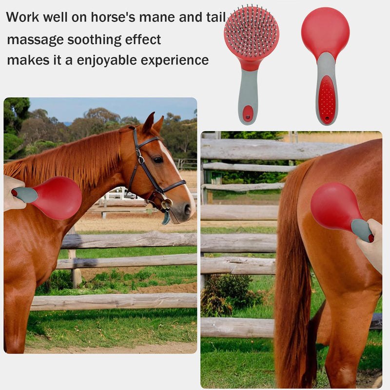 Horse Mane & Tail Combs Horse Brushes Shedding Brush Grooming Tool for Equine Long Haired Dogs (Red) Red