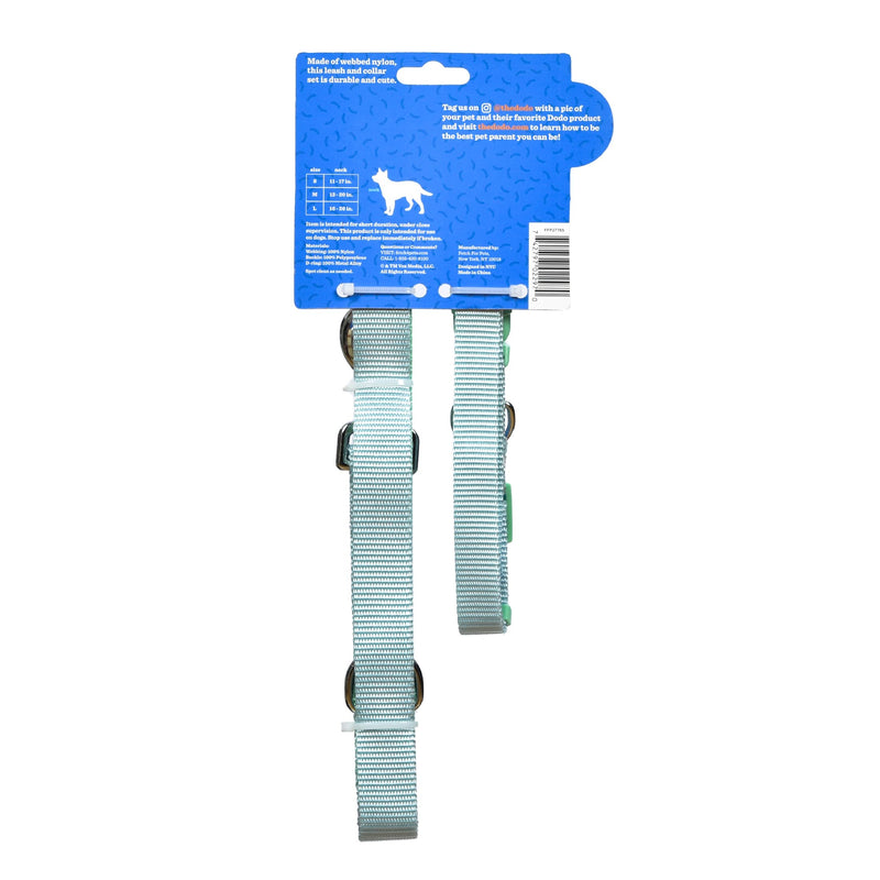 The Dodo All Nylon Blue and Green Collar and Leash Set - Small; Matching Cute Leash and Collar Set, Waterproof Dog Leash and Collar Set, Perfect for Beach Day or Trips to The Lake
