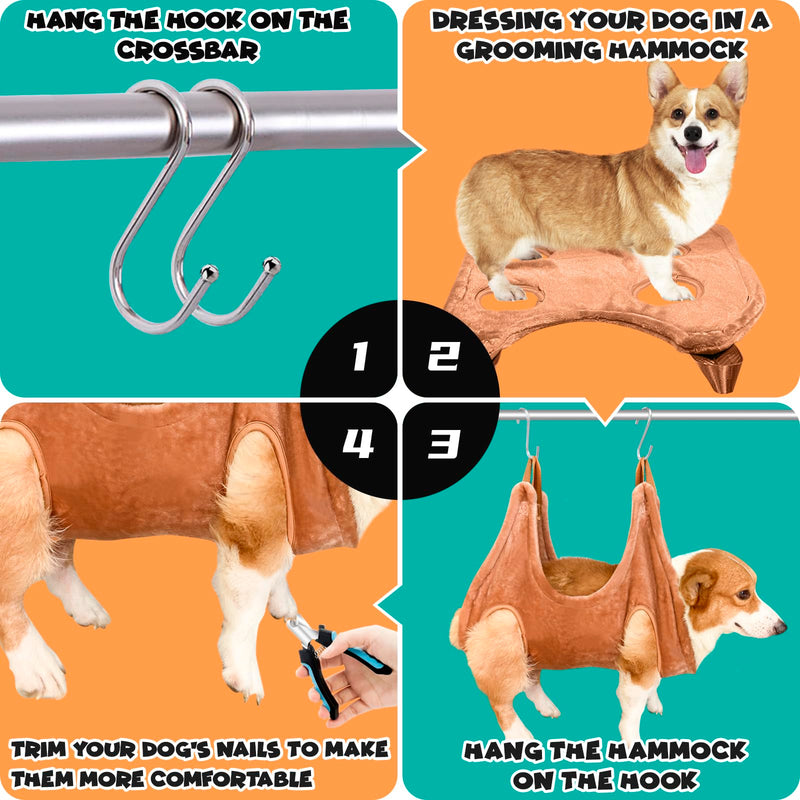 Dog Grooming Kit, Dog Grooming Supplies, Dog Grooming Hammock, Dog Grooming Harness, Dog Nail Clippers, Dog Nail Grinder, Hooks, Dog Hammock Kit for Nail Trimming/Hair Trimming(Coffee, S) Coffee - PawsPlanet Australia
