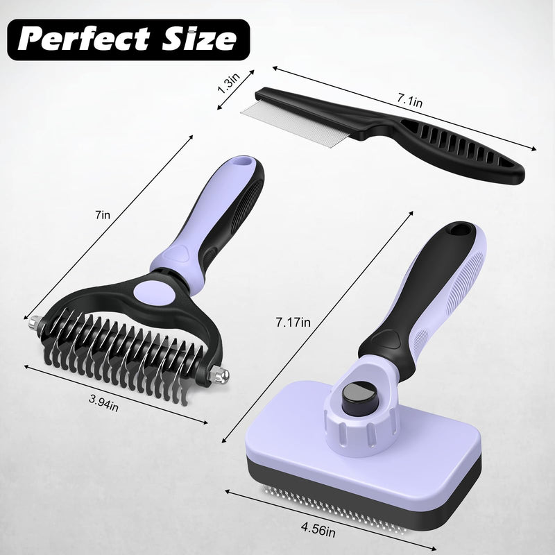 3PCS Self Cleaning Slicker Brush & Pet Grooming Rake & Bath Brush for Dogs,Cats and Horses | Double-Sided Dematting Comb & Skin Friendly Deshedding Grooming Tool | Pet Supplies(Light Purple Black) H-Light Purple Black - PawsPlanet Australia