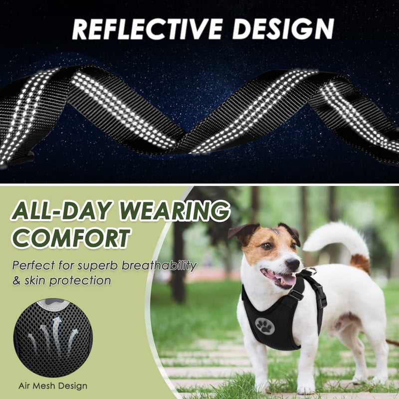 SlowTon Dog Car Harness Seatbelt Set, Pet Vest Harness with Safety Seat Belt for Trip and Daily Use Adjustable Elastic Strap and Multifunction Breathable Fabric Vest in Vehicle for Dogs Black S