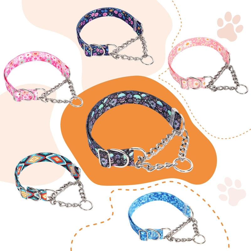 Martingale Dog Collar with Chain, No Pull Slip Cinch Choker Choke Collar Bohemia Flowers Duty Dog Collar for Medium Large Extra Large Pet Dogs,Flowers L 8 L(Neck19-24")