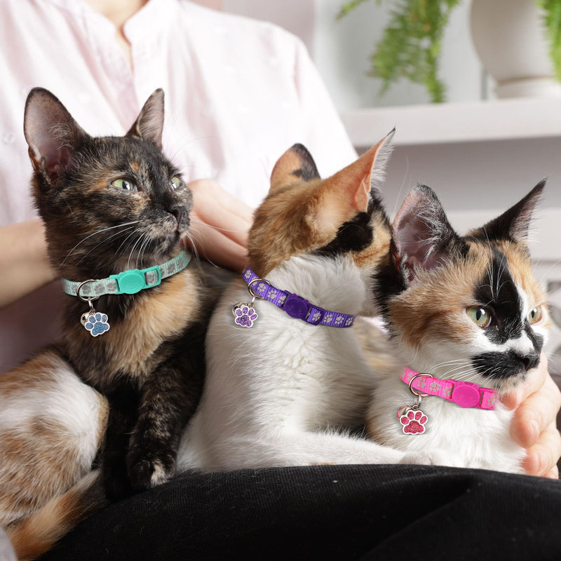4PCS Breakaway Cat Collars,Reflective Cat Collar with Bells,Kitten Collars for Boy&Girl Cats Breakaway Collar for Cats with Paw Pendant 6-9 Inch(Purple+Hotpink+Red+Teal) Purple+Hotpink+Red+Teal - PawsPlanet Australia