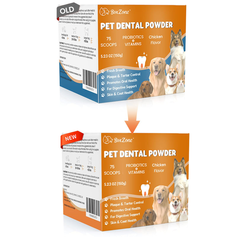 Dog Teeth Cleaning Powder - Plaque & Tartar Control, Breath Fresheners with Natural Seaweed, Probiotics, Vitamins, Turmeric & Enzymes for All Dogs & Cats (Chicken Flavor, 75 Scoops) - PawsPlanet Australia
