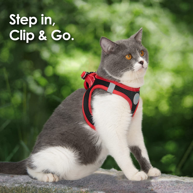 PHOEPET Step-in Dog Harness,Reflective Adjustable Dog Vest Harness, Soft Pet Walking Jacket with 2 Metal Leash Hooks for Dog and Cat(Black Base & Red Straps,S) S (Neck: 10-11”,Chest: 13-14.5”) Black Base & Red Straps - PawsPlanet Australia