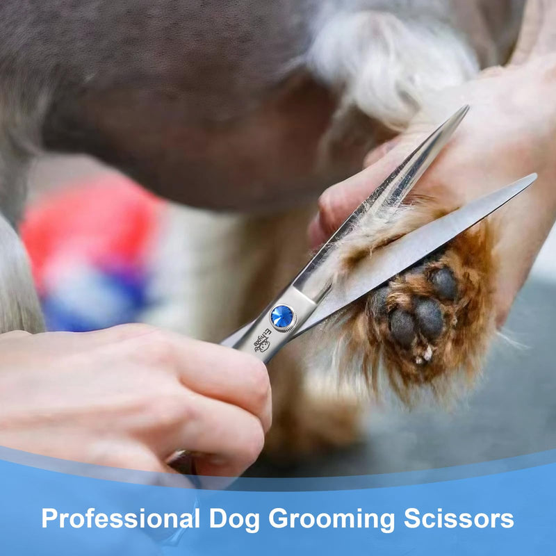 7" Dog Grooming Scissors, Premium Stainless Steel Pet Straight Shears for Dogs, Cats, and Small Animals, Sharp for Grooming Thick Hair Blue Straight - PawsPlanet Australia