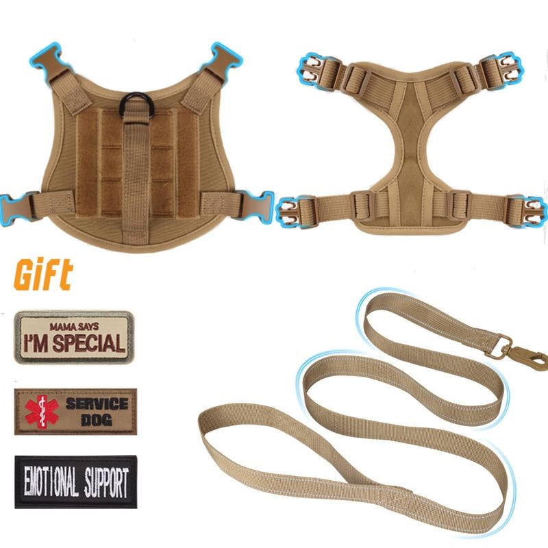 Tactical Dog Harness for Small Dogs, Military Puppy Vest Harness and Leash for Outdoor Training, Adjustable Service Dog Vest with Handle, 3 Patches XS Khaki - PawsPlanet Australia
