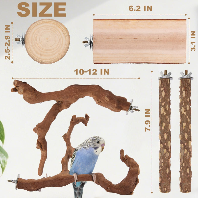 Parrot Perch Bird Perch Stand Set Natural Wild Wood Grape Sticks Paw Grinding Fork Parakeet Climbing Standing Branches Toys Cage Accessories for Conure,Cockatiels Lovebirds,Budgies Chewable 6PC - PawsPlanet Australia