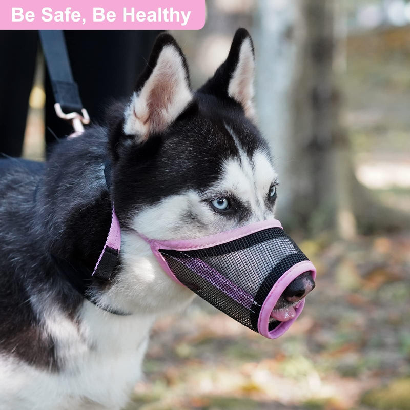 LUCKYPAW Dog Muzzle, Mesh Muzzle for Small Medium Large Dogs, Soft Dog Muzzle to Prevent Biting Chewing, Drinkable Breathable Adjustable Puppy Muzzle(M(Snout: 5¼"-7"), Pink) M(Snout: 5¼"-7")