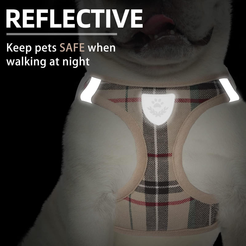 PUPTECK Adjustable Dog Harness Collar and Leash Set Step in No Pull Pet Harness for Small Medium Dogs Puppy and Cats Outdoor Walking Running, Soft Mesh Padded Reflective Vest Harnesses, Beige S S: Chest girth: 14.5-16in Collar: 7.9-11.8in - PawsPlanet Australia