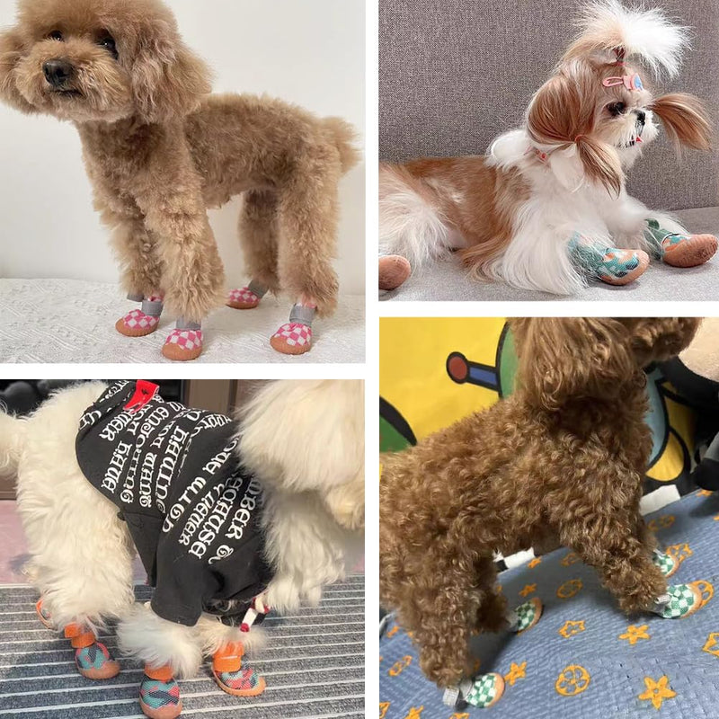 Dog Shoes for Small Dogs,Breathable Dog Boots,Pet Paw Protector for Hot Pavement and Winter Snow,Outdoor Walking and Indoor Hardfloors(Black-Size 4) Black Plaid