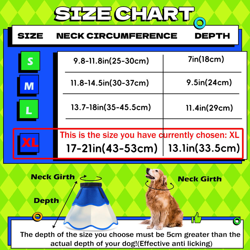 Hard & Heavy Plastic Dog Cone Collar Alternative for Extra Large Dogs (Adult Lab Golden GSD), Adjustable Elizabethan Protective Cone for Healing, Comfortable Recovery Collar Cone of Shame Anti-Lick Blue-Green XL(Neck Girth:16.9"-20.8")