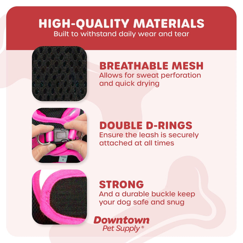 Downtown Pet Supply Step in Dog Harness for Small Dogs No Pull, Medium, Black w/Pink Trim - Adjustable Harness with Padded Mesh Fabric and Reflective Trim - Buckle Strap Harness for Dogs - PawsPlanet Australia