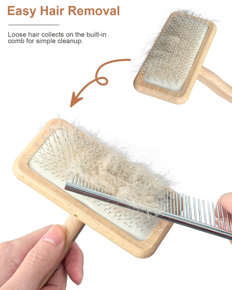 Dog Slicker Brush for Grooming & Shedding， Puppy Brush for Short or Medium-Haired Dogs with an Air-Cushion Design and Coated Tips, Suitable for Removing Loose Hair, Tangles, and Knots.