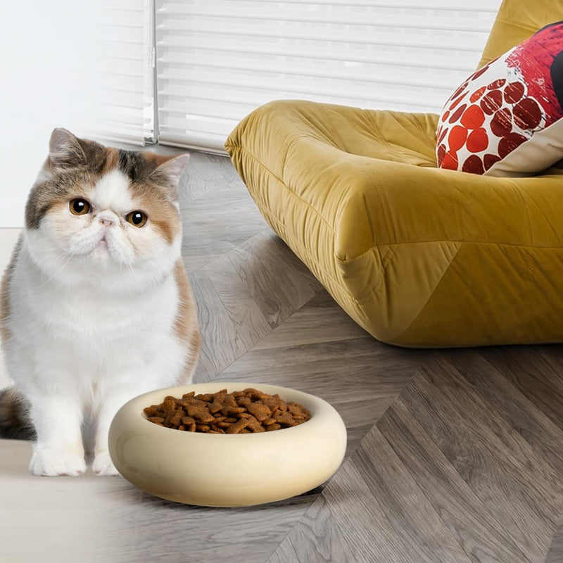 6.1 Inch Cat Bowls, 7 oz Ceramic Cat Food Bowl, Whisker Fatigue Relief Cat Bowl, Anti-Vomiting, Protect Spine, Perfect for Indoor Cats(Yellow) Yellow - PawsPlanet Australia
